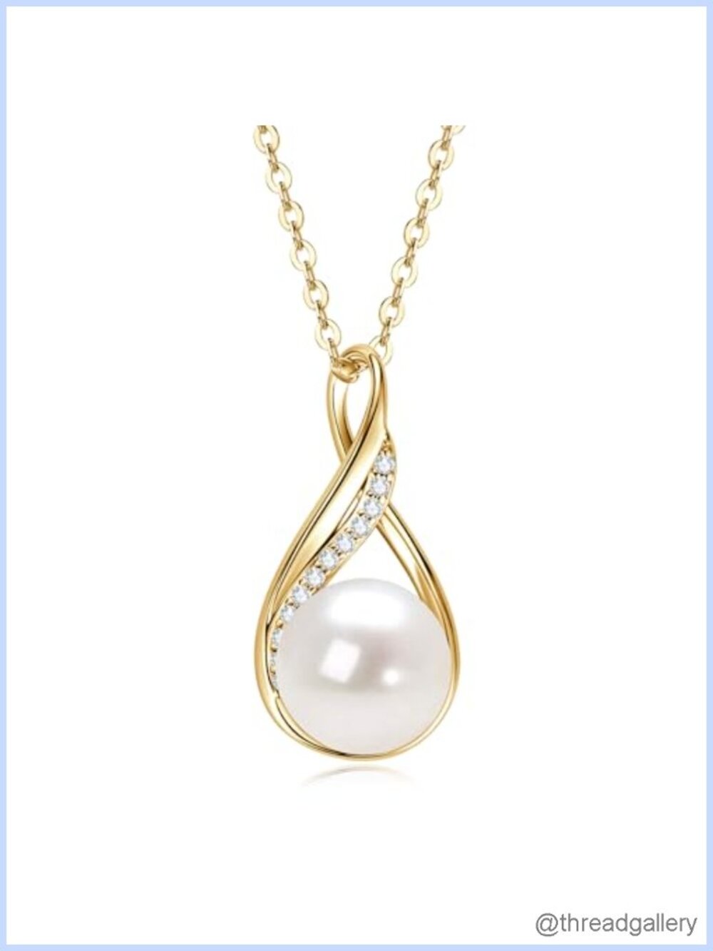 Freshwater Pearl & Moissanite Infinity Pendant Necklace 14k Gold Plated